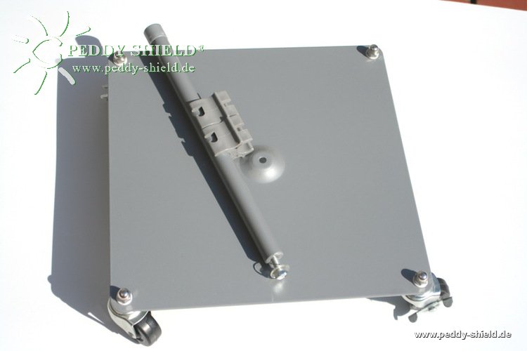 {{ txt_montage }} - Pied de paravent sur roulettes - 4 roulettes avec systme de blocage - Pied carr et plat de 35 x 35 cm en mtal gris